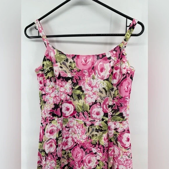 Talbots Floral Womens Midi Spring Imported Lined Zip Colorful *Flaw Dress 8 - Picture 2 of 11